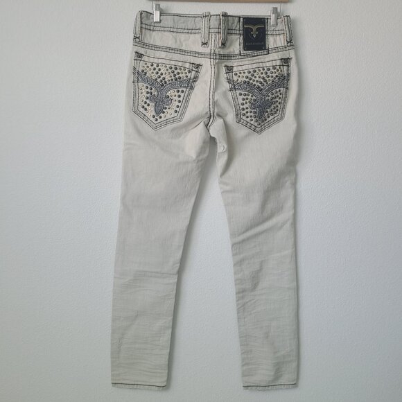 NEW Rock Revival Granger Biker Distressed Denim Jeans Size 32x34 Light Gray